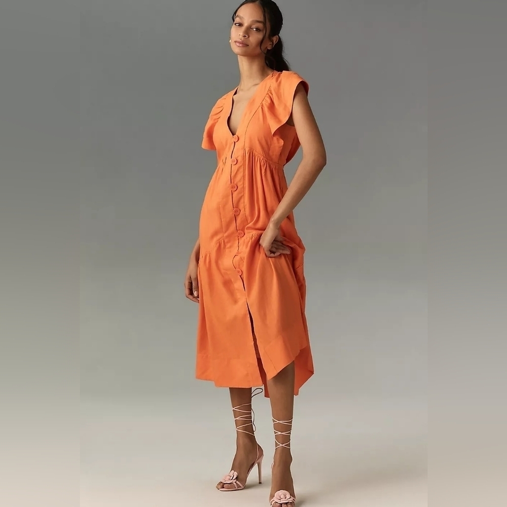 Anthropologoe Elegant Orange Midi Dress